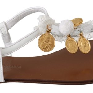Pom Pom Flip Flop Ankle Strap Flats