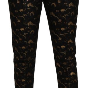 Elegant High Waist Tapered Brocade Pants