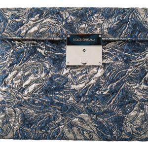 Elegant Blue Croc-Print Briefcase Clutch