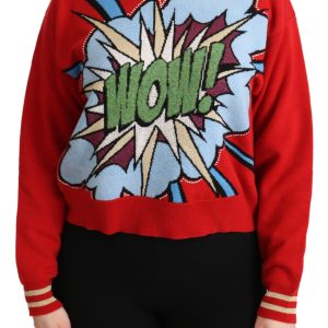 Radiant Red Cartoon Motive Cashmere Sweater