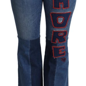 Elegant Boot Cut Denim Jeans with Amore Patch