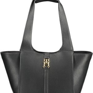 Chic Black Snap Closure Shoulder Bag