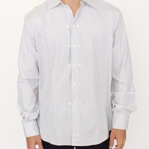 Elegant White and Gray Striped Cotton Shirt
