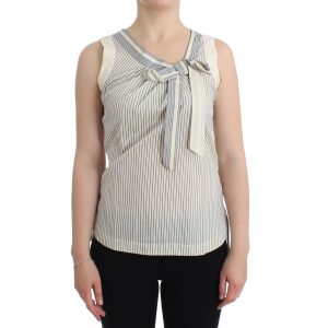 Chic Striped Cotton-Silk Bow Top