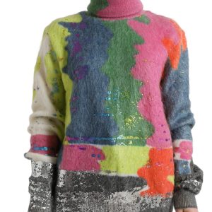 Multicolor Mohair Stripe Turtleneck Sweater