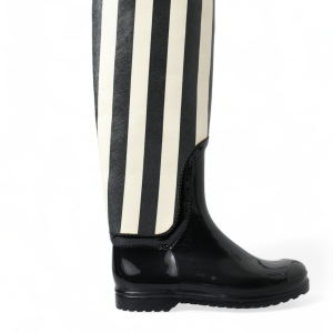 Black and White Striped Knee High Boots