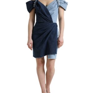 Elegant Two-Tone Blue Sheath Dress