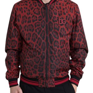 Red Leopard Print Bomber Jacket