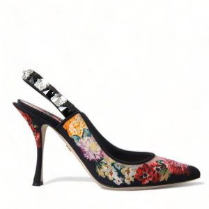 Floral Slingback Heels with Luxe Crystal Details