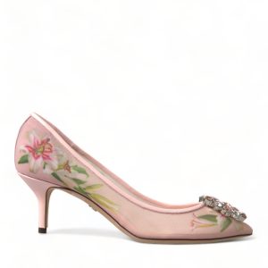 Elegant Pink Floral Crystal Pumps