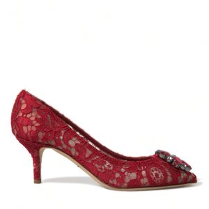 Radiant Red Lace Heels with Crystals