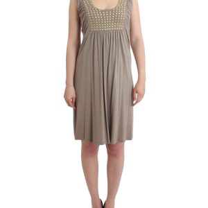 Studded Sheath Knee-Length Dress in Beige