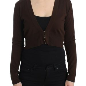 Elegant Brown Virgin Wool Cropped Cardigan