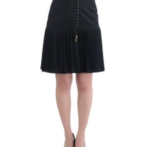 Elegant Black Pleated Lace A-Line Skirt