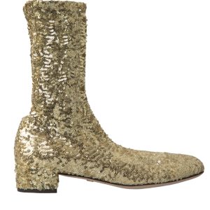 Elegant Mid Calf Gold Boots Exclusive Design