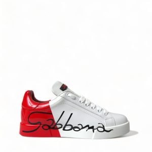 Elegant White Leather Portofino Sneakers