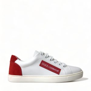 Chic White Leather Sneakers with Red Accents