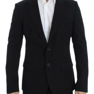 Elegant Slim Fit Black Wool Blazer