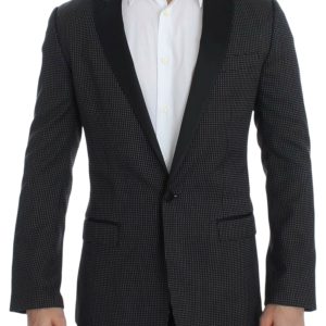 Elegant Black Polka Dotted Slim Fit Blazer