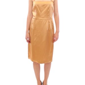 Elegant Bronze Silk Knee-Length Sheath Dress