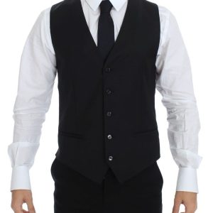Elegant Black Wool Silk Dress Vest