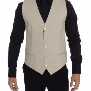 Elegant Beige Cotton Blend Dress Vest