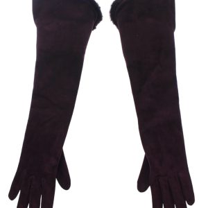 Elegant Elbow Length Purple Fur Gloves
