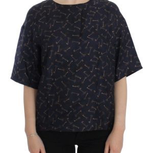Enchanted Sicily Silk Blouse with Gold Keys Print