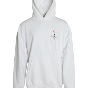 White Cotton Logo Hooded Pullover Sweatshirt Sweater