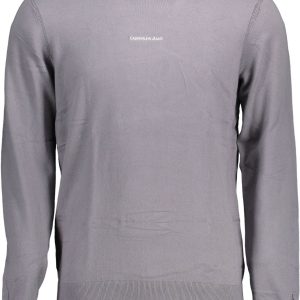 Elegant Gray Long-Sleeved Embroidered Logo Sweater