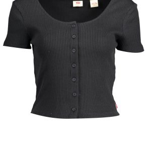 Chic Black Cotton Tee with Button Detail