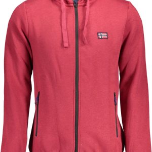 Chic Red Hooded Zip Sweatshirt with Embroidery