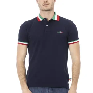 Blue Cotton Men Polo