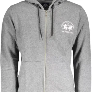 Chic Gray Hooded Sweatshirt with Embroidery Detail