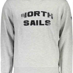 Elegant Gray Round Neck Cotton Blend Sweatshirt