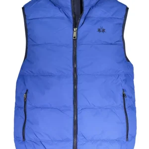 Sleek Sleeveless Embroidered Blue Jacket