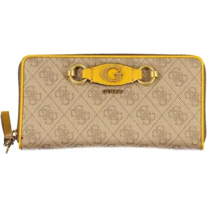 Beige Zip-Around Wallet with Contrast Details