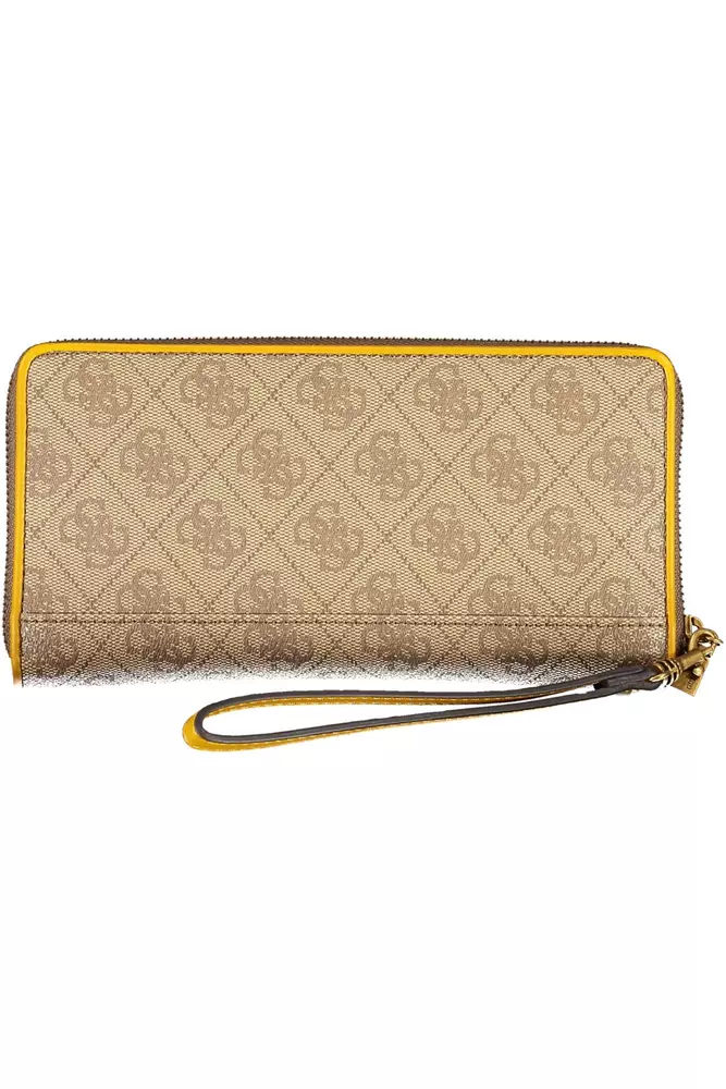 Beige Zip-Around Wallet with Contrast Details - Image 2