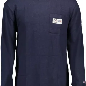 Elegant Blue Long-Sleeved Sweater with Logo Embroidery