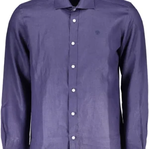 Elegant Blue Linen Long-Sleeve Shirt