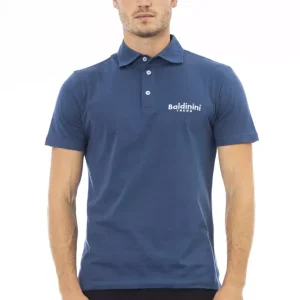 Blue Cotton Men Polo