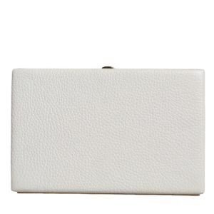White Leather Gold Frame Clutch Evening Party Purse Bag