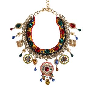 Gold Brass Chain Majolica Embellished Chocker Necklace