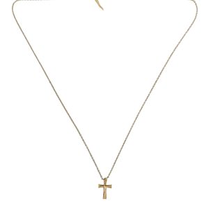 Gold Tone Brass Chain Cross Pendant Jewelry Necklace